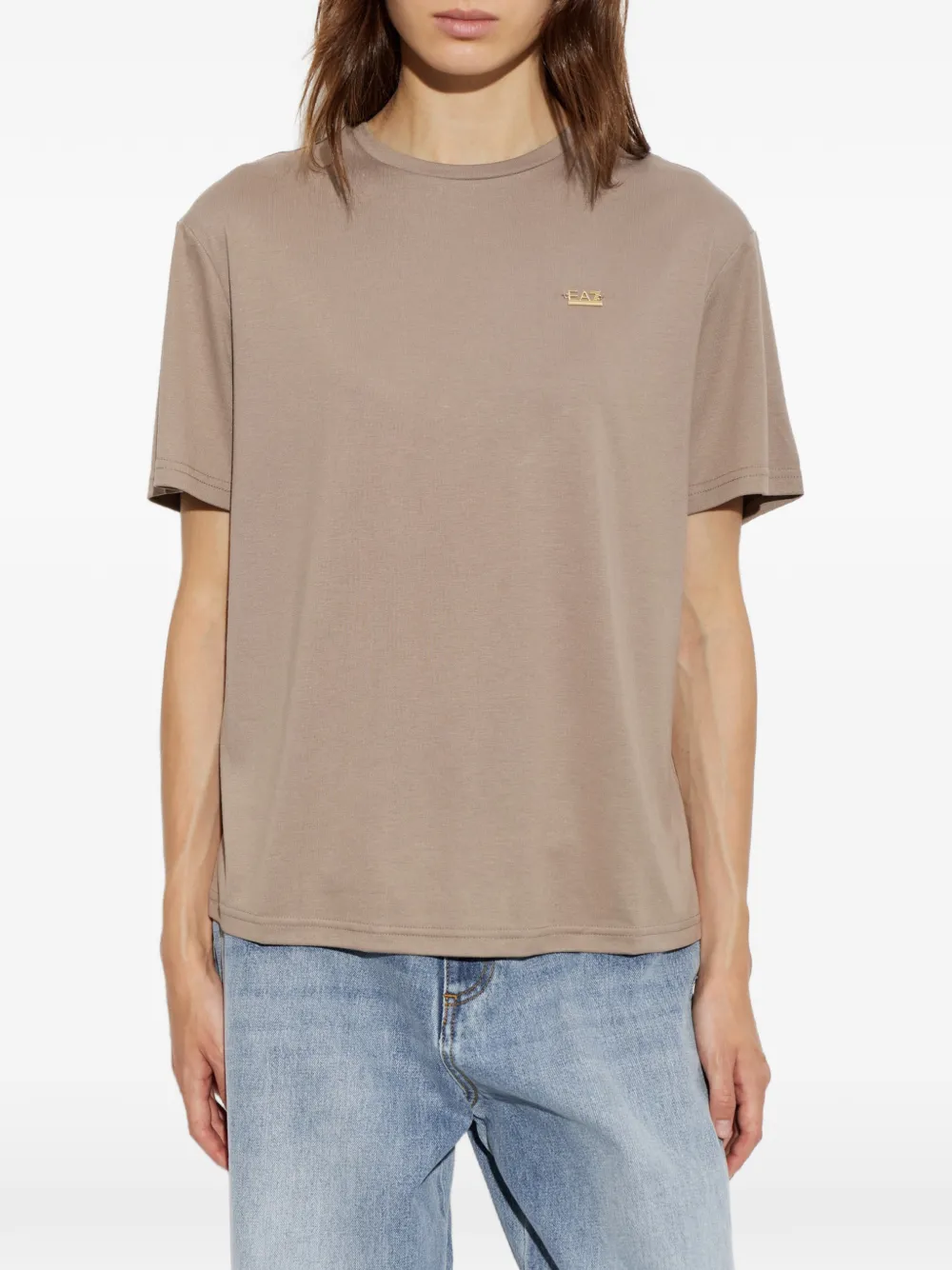 Ea7 Emporio Armani T-shirt met logoplakkaat Beige