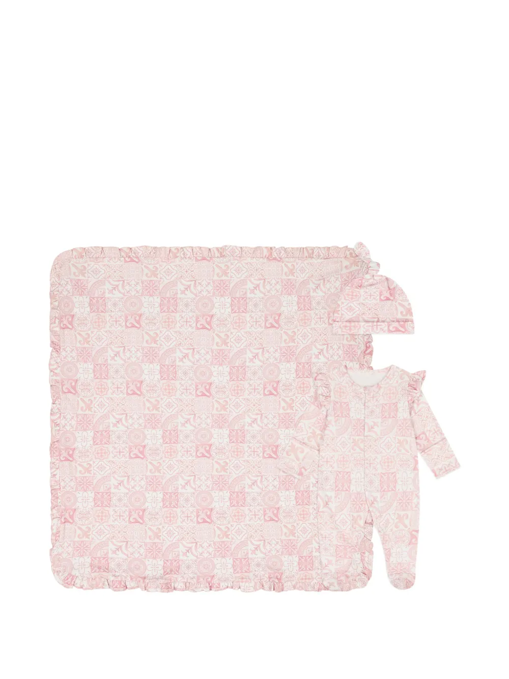 My Little Pie ruffled geometric-print babygrow - Rosa