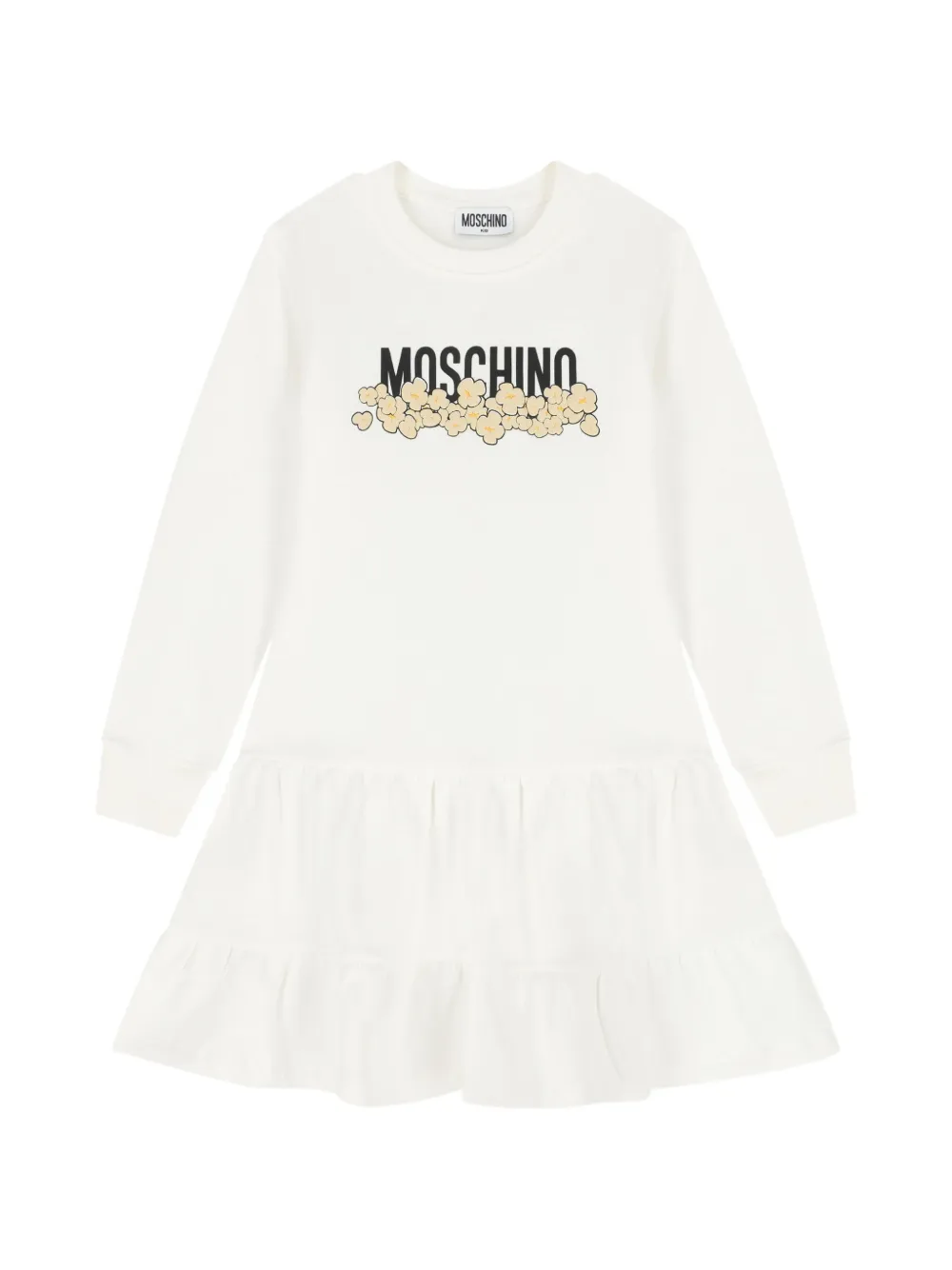 Moschino Kids logo-print tiered dress - Bianco