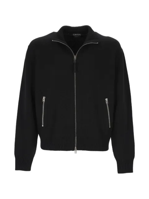 TOM FORD leather-patch zip-up cardigan