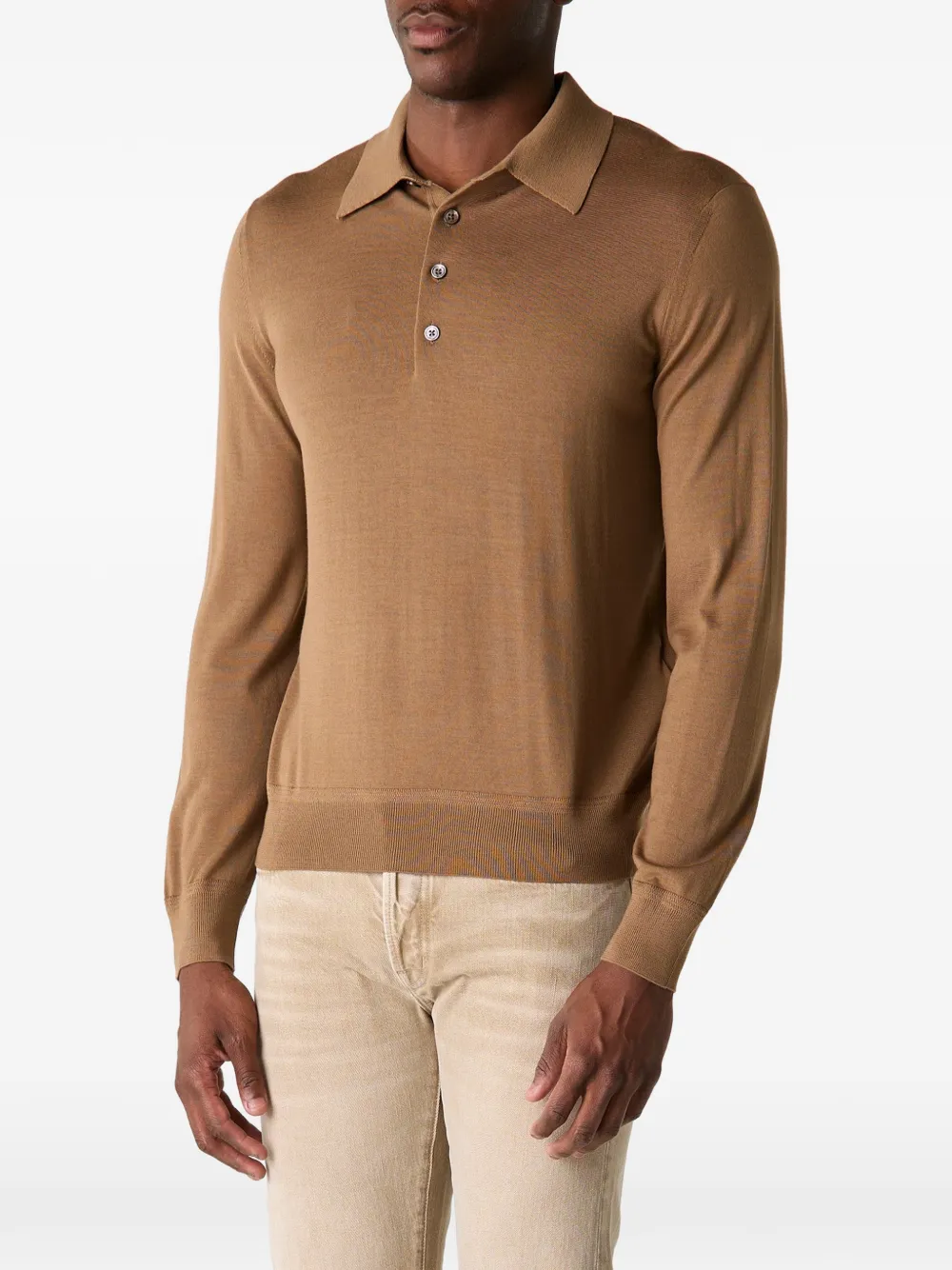 TOM FORD fine-gauge long-sleeve polo shirt Bruin