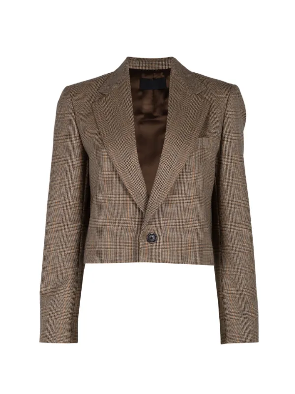 Nili Lotan Swan Checked Cropped Jacket in Brown
