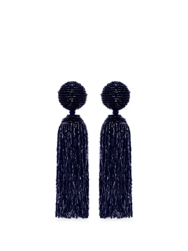 Oscar de la Renta Beaded Tassel Earrings in Blue