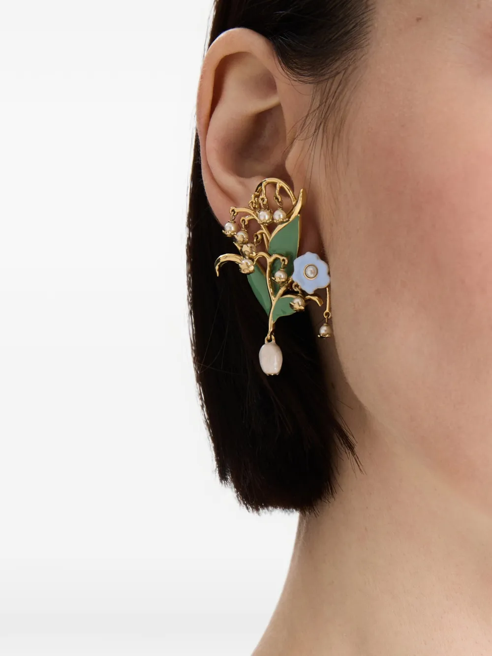 Oscar de la Renta Lily of the Valley Clip-on Earrings in Gold, view 2
