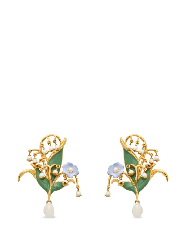 Oscar de la Renta Lily of the Valley Clip-on Earrings in Gold