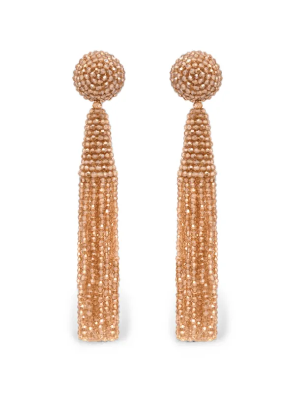 Oscar de la Renta Beaded Tassel Earrings in Gold
