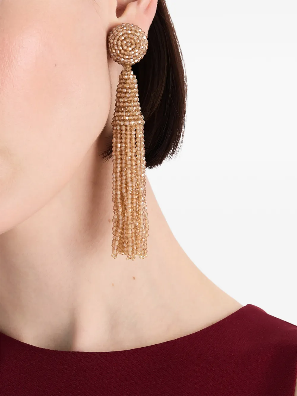 Oscar de la Renta Beaded Tassel Earrings in Gold, view 2