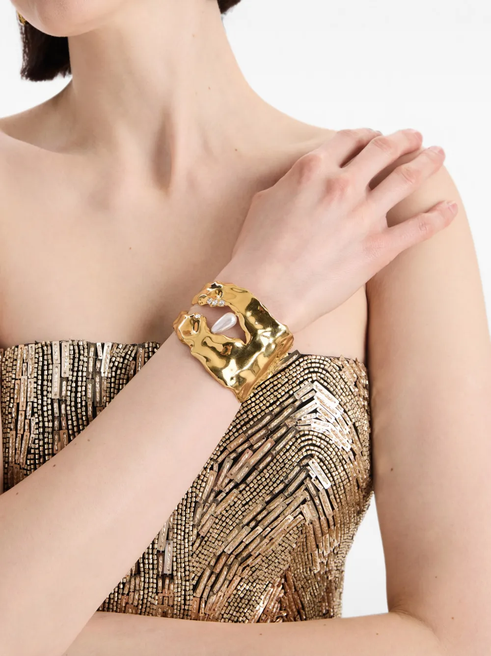 Oscar de la Renta Hammered Cuff Bracelet in Gold, view 2