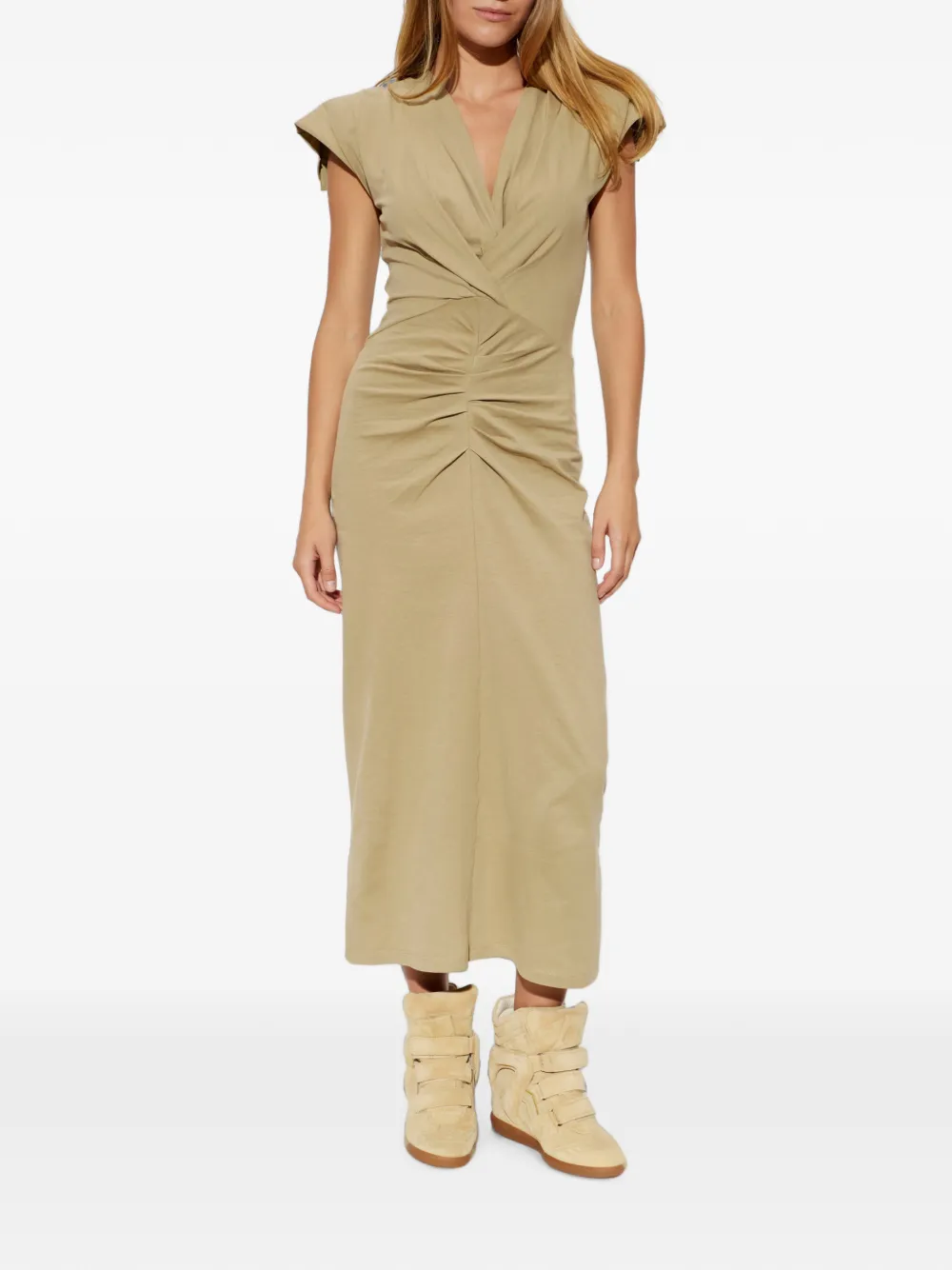 ISABEL MARANT Nadra midi-jurk met V-hals Beige