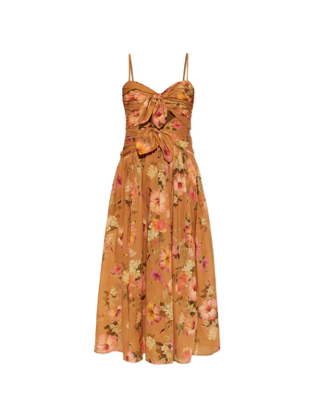 ZIMMERMANN Mahon floral-print tie-detail midi dress - Neutrals