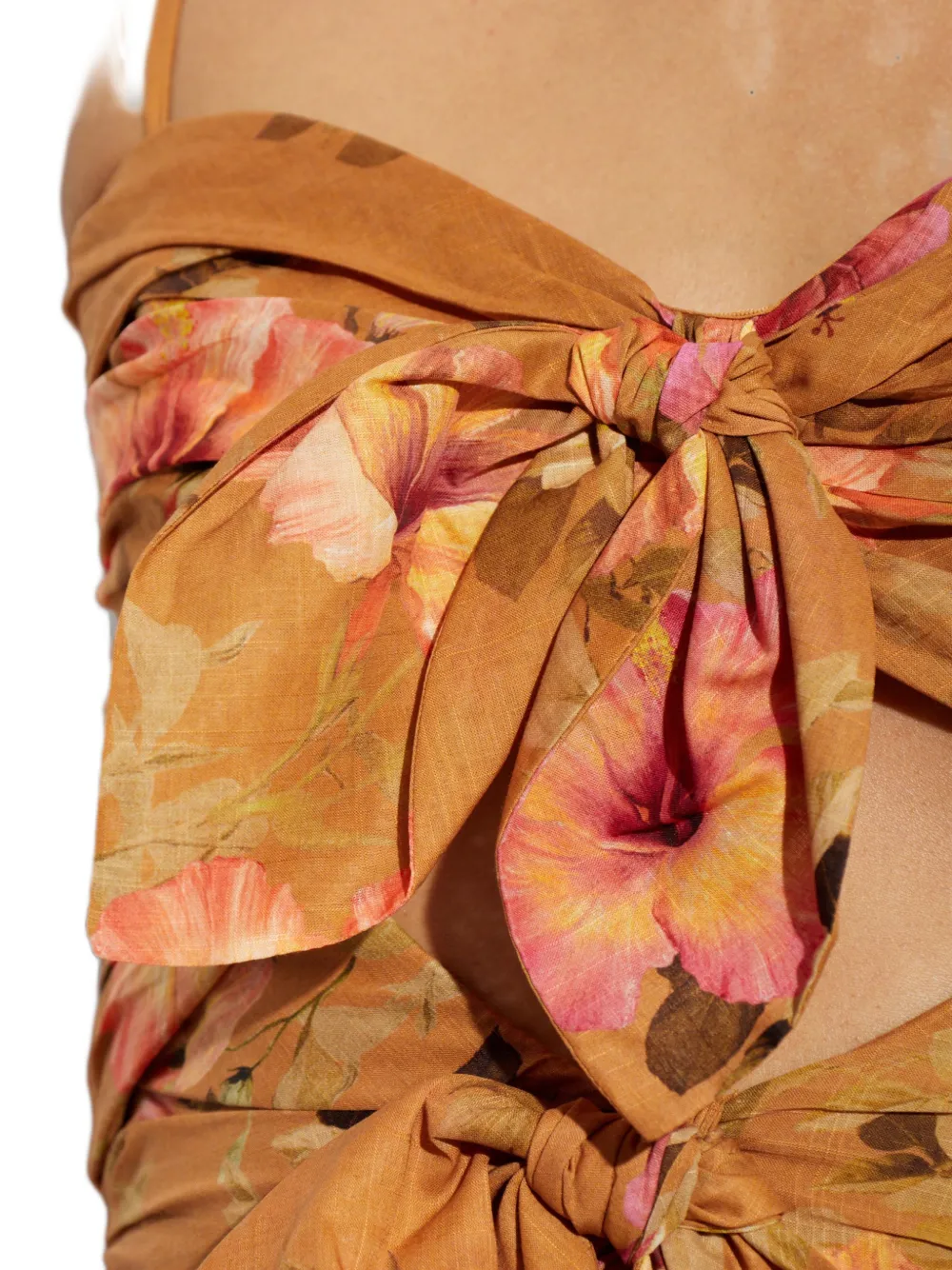 ZIMMERMANN Midi-jurk met bloemenprint en gestrikt detail Beige