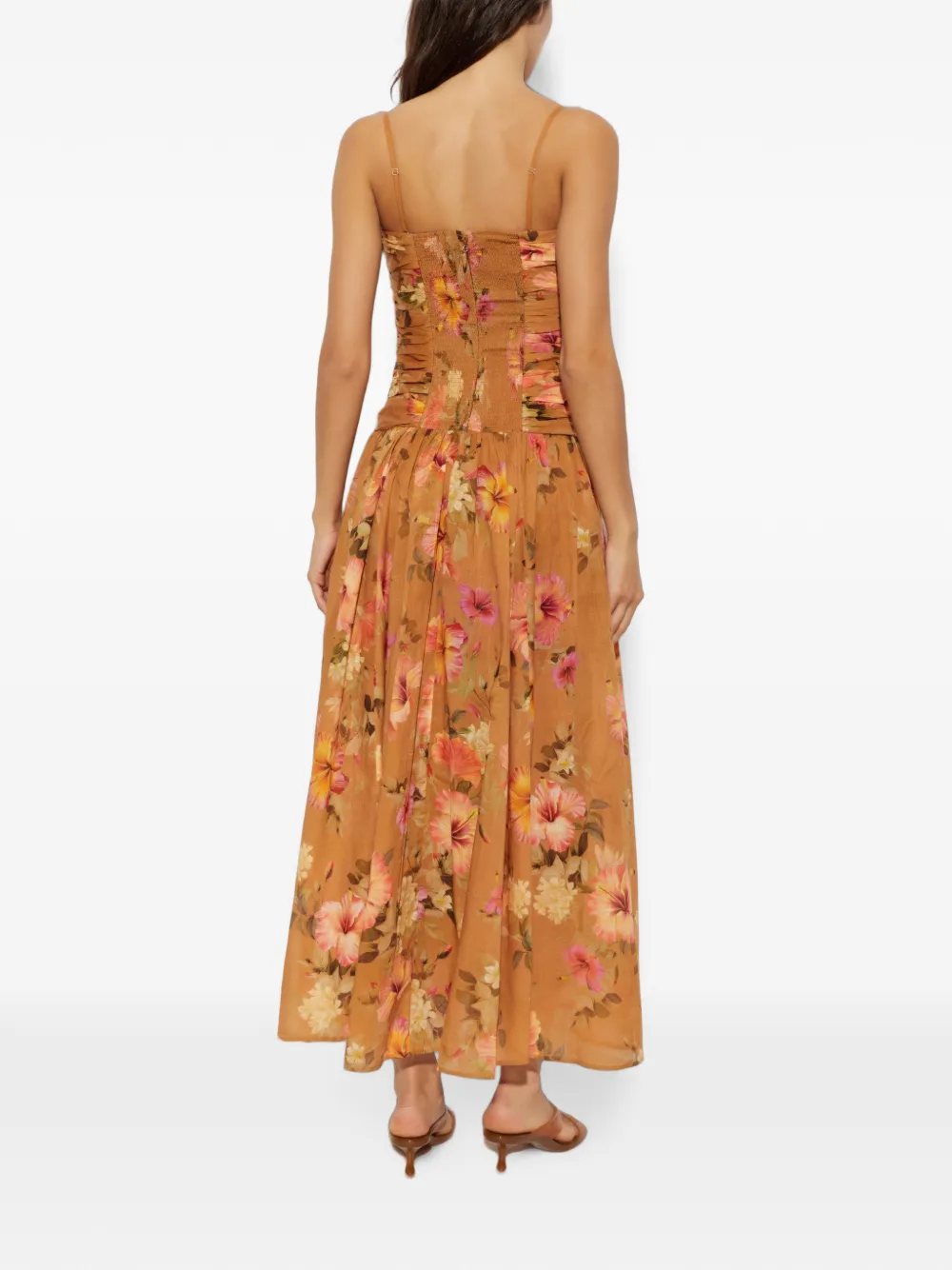 ZIMMERMANN Midi-jurk met bloemenprint en gestrikt detail Beige
