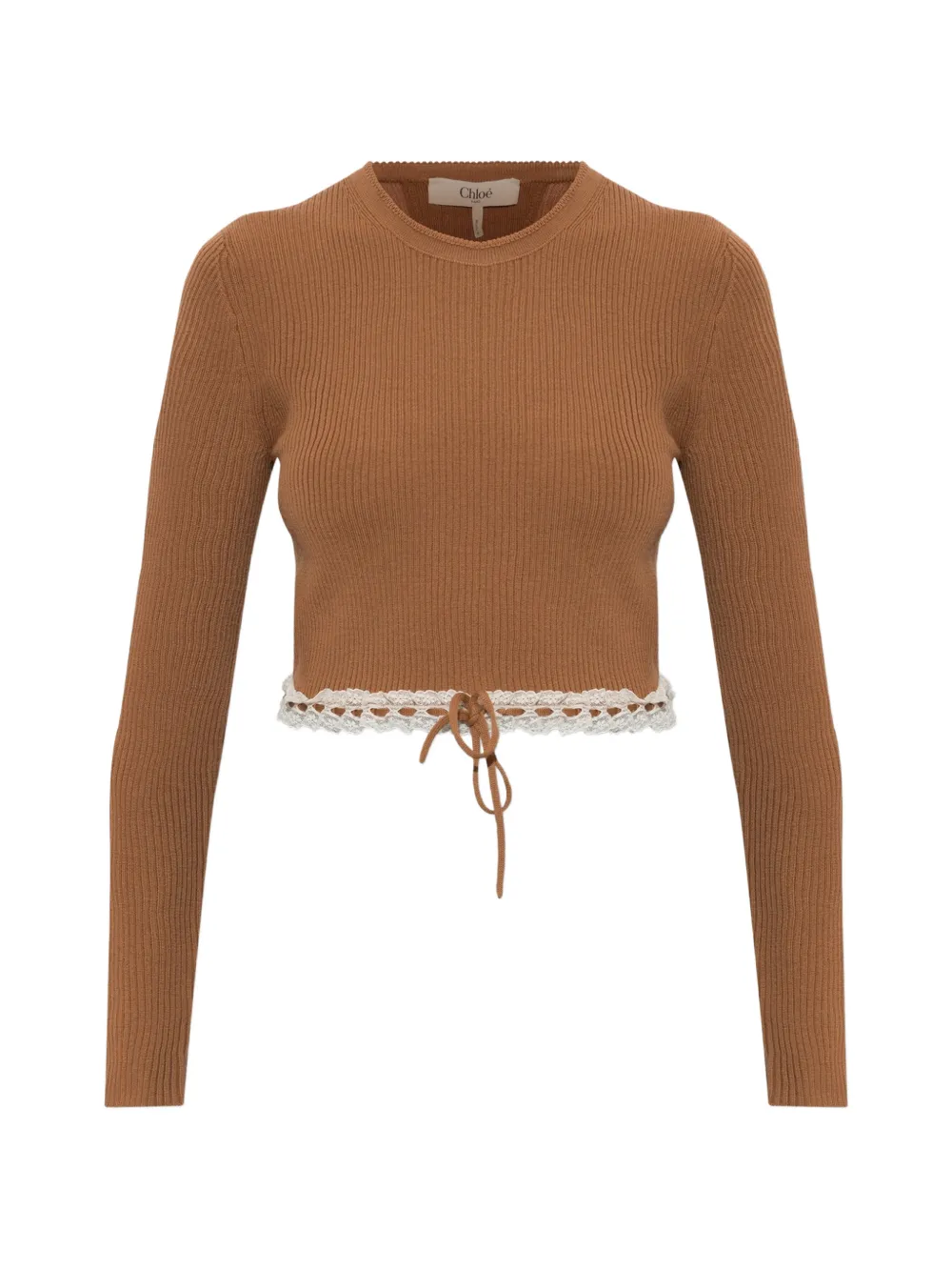 Chloé lace-trimmed ribbed-knit sweater - Braun