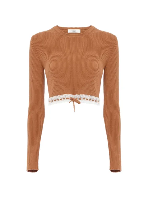 Chloé lace-trimmed ribbed-knit sweater