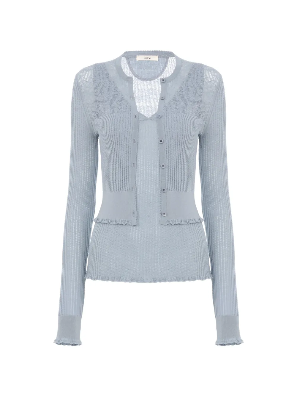 Chloé ribbed-knit wool vest and cardigan - Blau