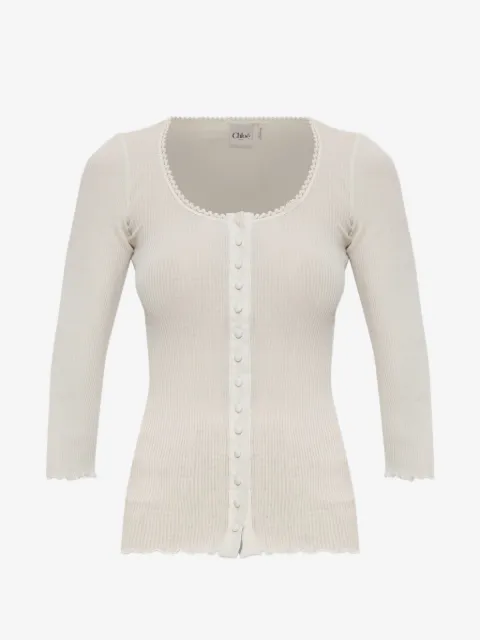 Chloé ribbed-knit scalloped-trim cotton T-shirt