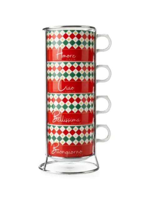 Bialetti Tricolore check-print cups (set of four)