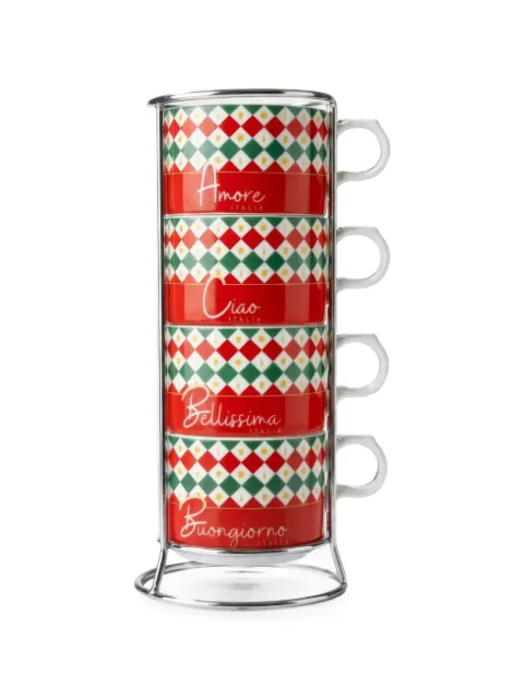 Bialetti Tricolore check-print cups (set of four)