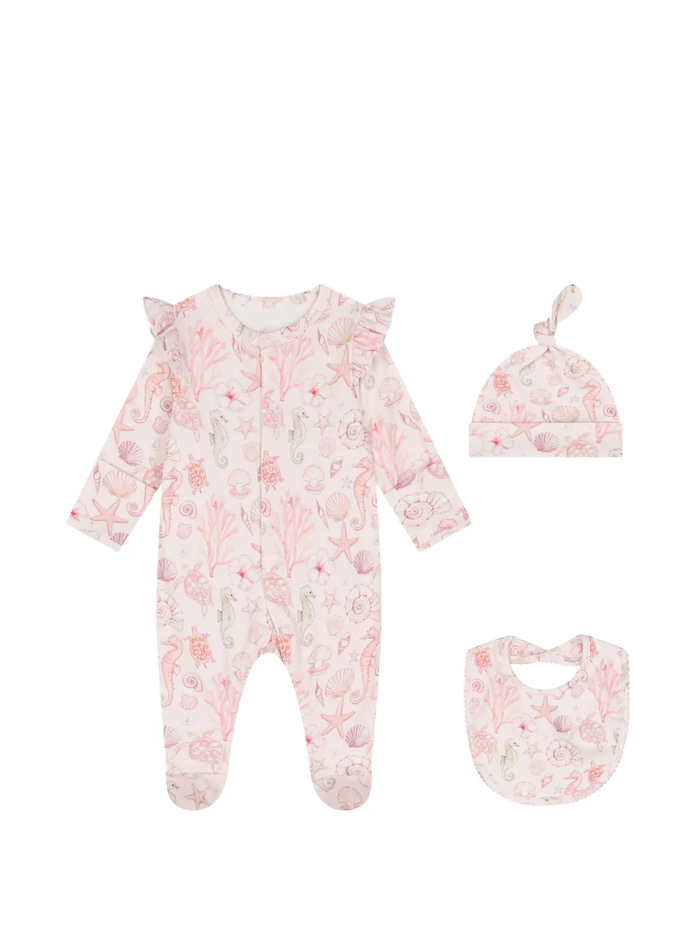 My Little Pie ruffle-trim sea-life print babygrow set (set of three) - Rosa