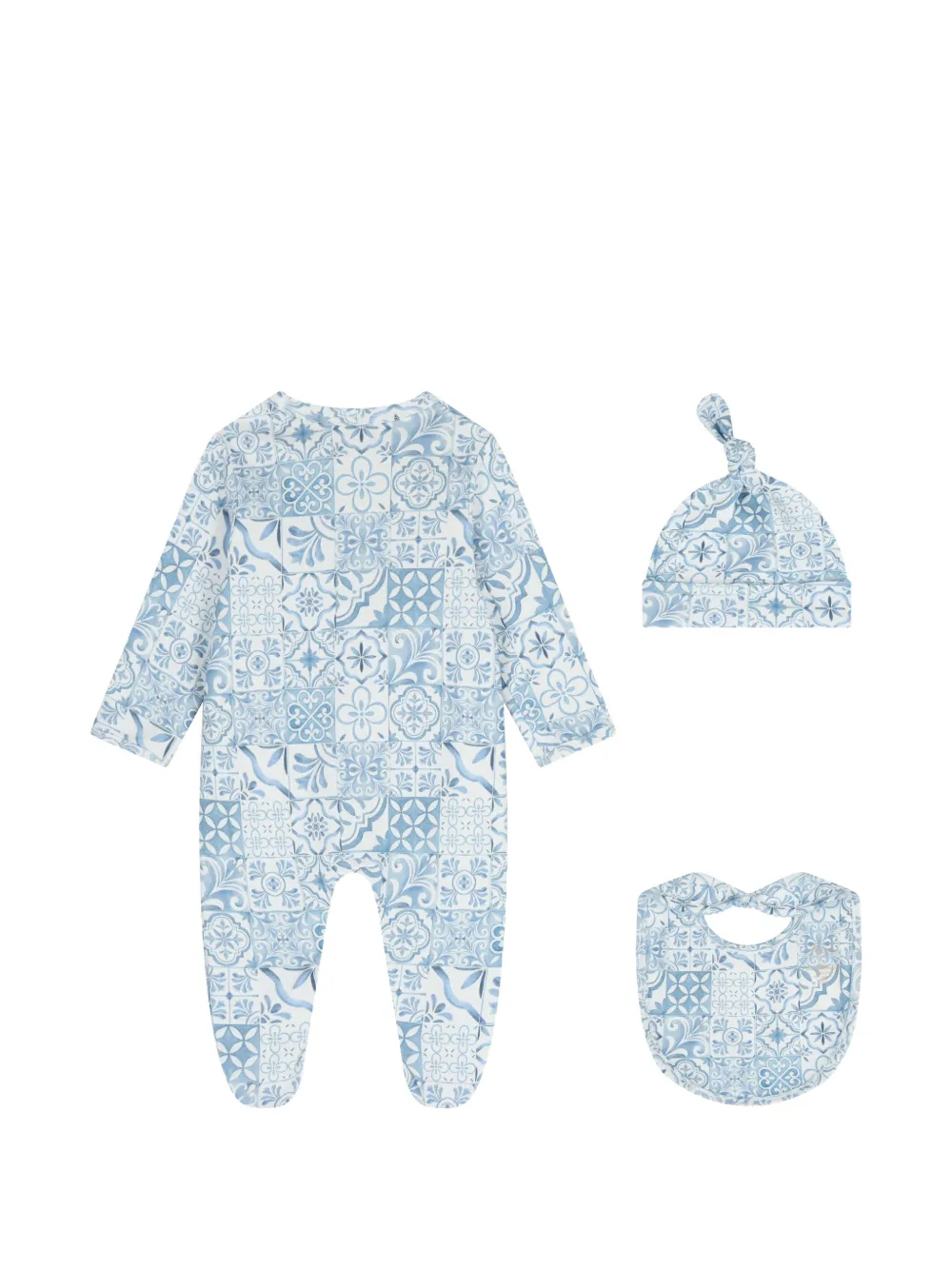 My Little Pie Drie Amalfi rompers met tegelprint Blauw