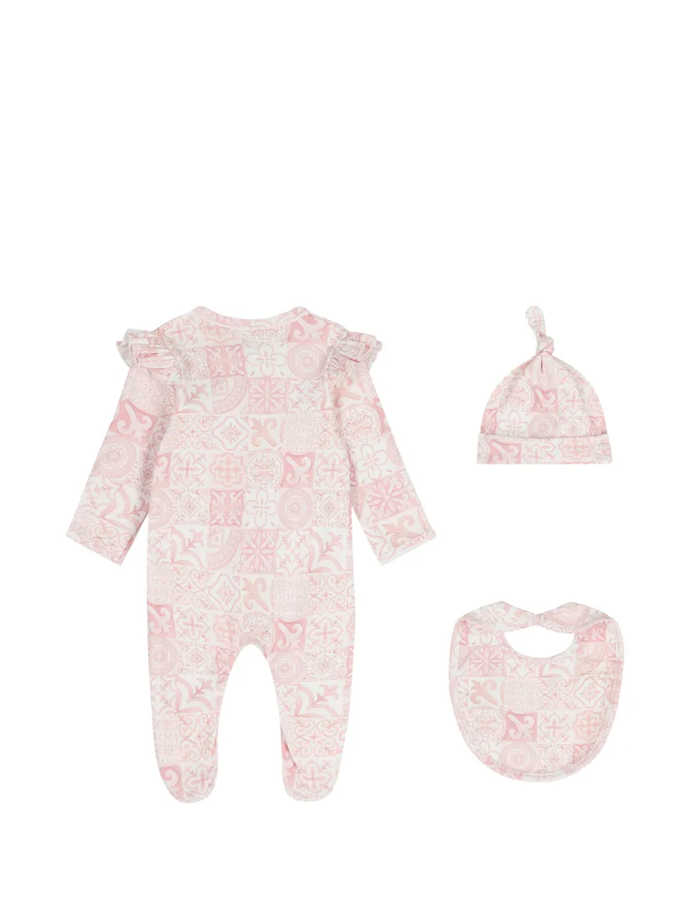 My Little Pie Drie pyjama's met ruches en tegelprint Wit