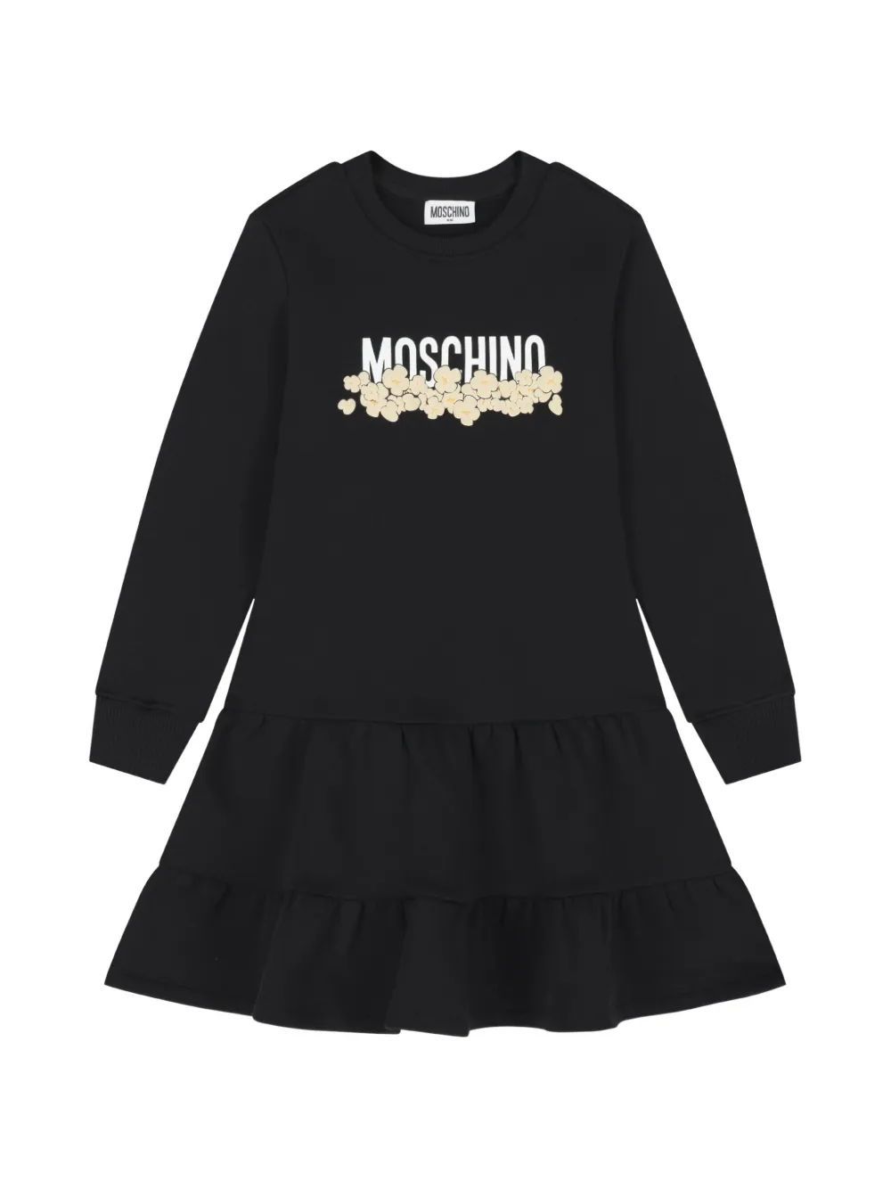 Moschino Kids logo-print ruffled dress - Nero