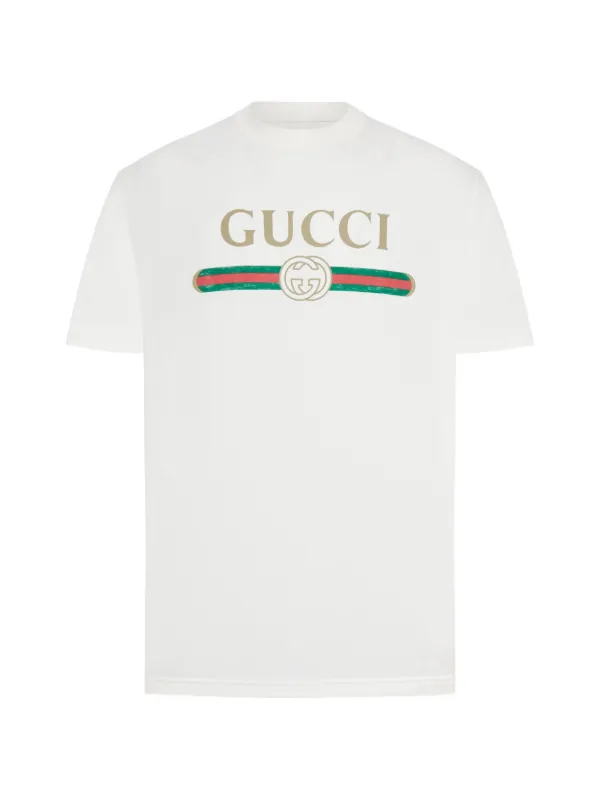 Gucci Cotton Jersey and Silk T-shirt with Print in White