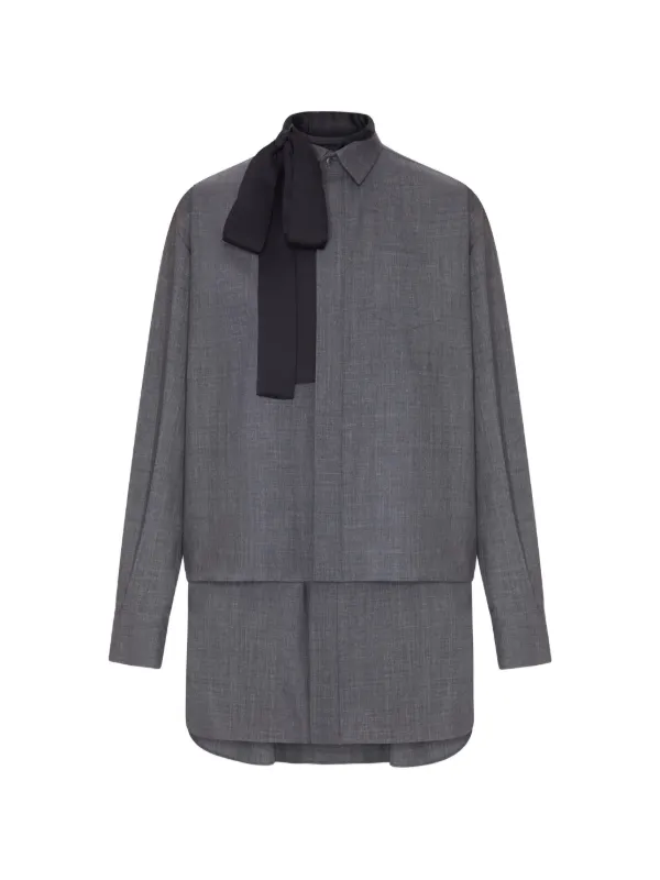 Sacai Pussy-bow Layered Dress in Grey