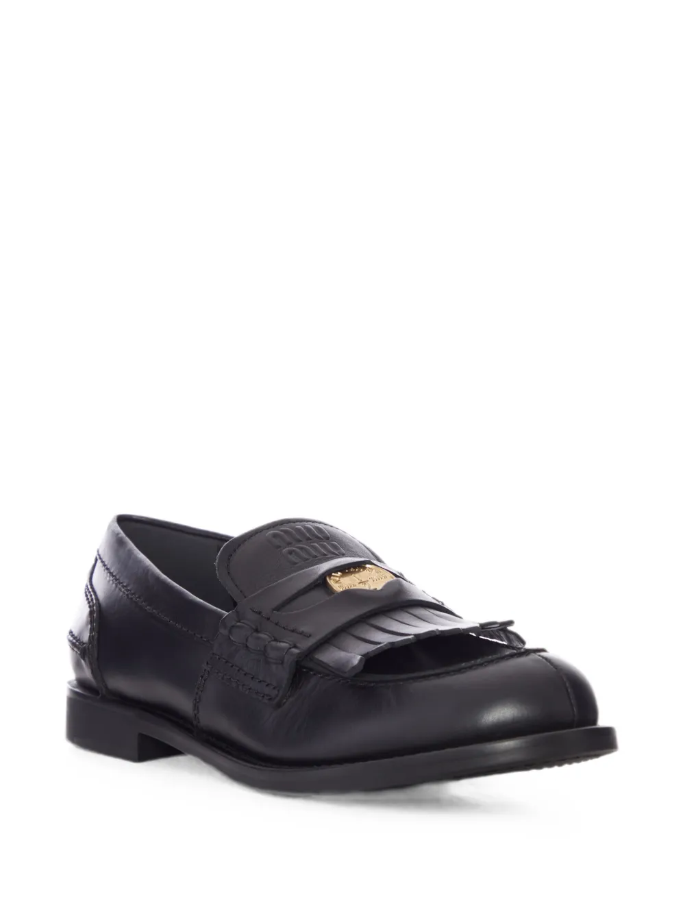 Miu fringed logo-detail loafers Zwart