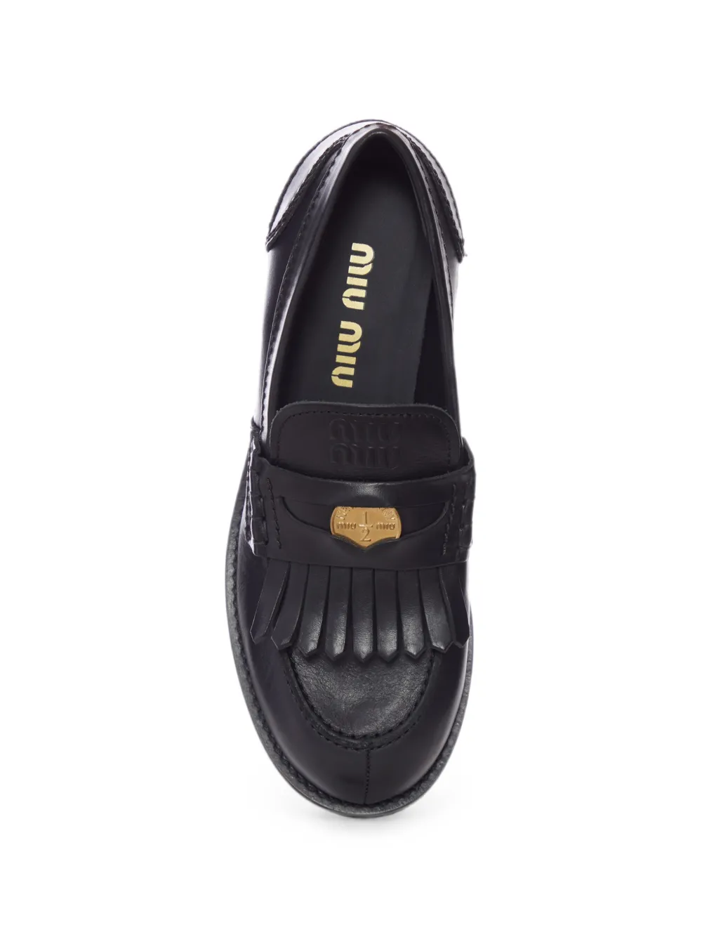 Miu fringed logo-detail loafers Zwart