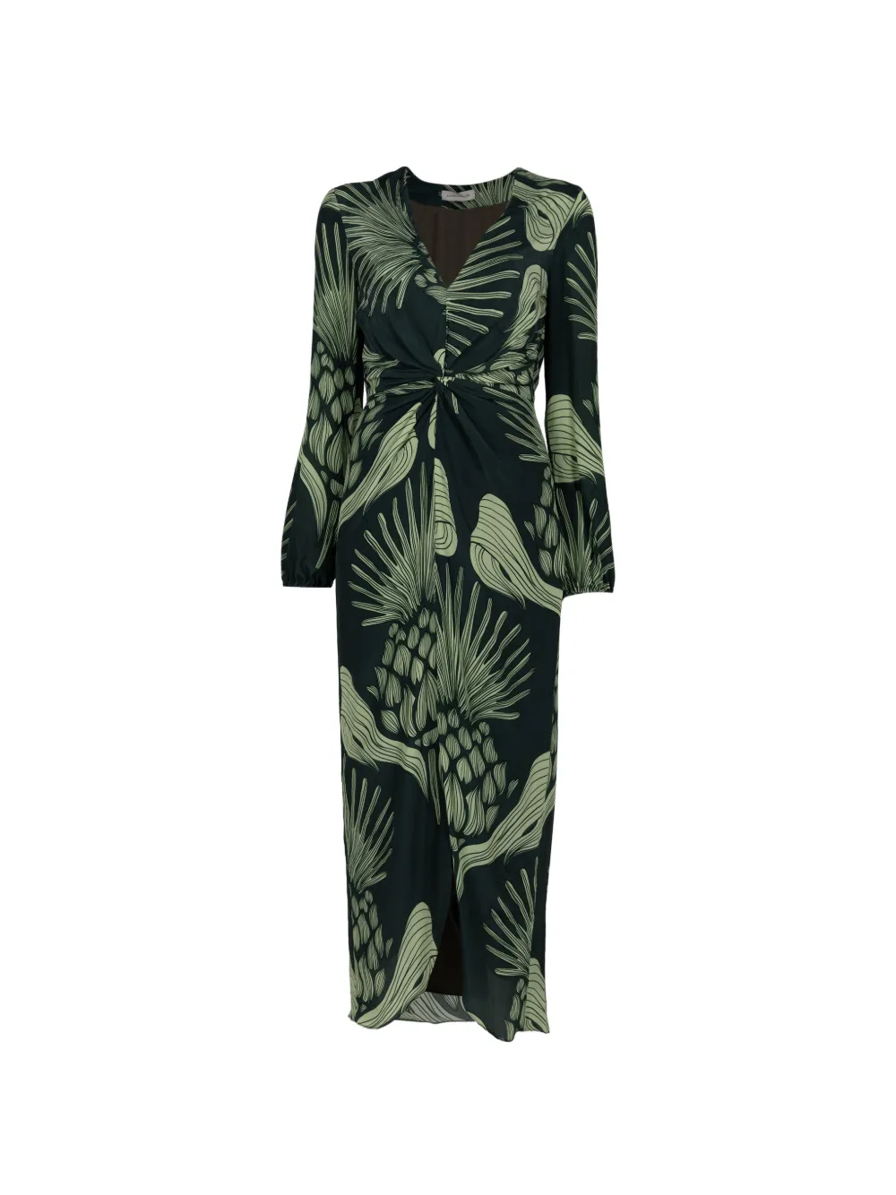 ANDRES OTALORA Nia Serena twist-detail leaf-print midi dress - Green