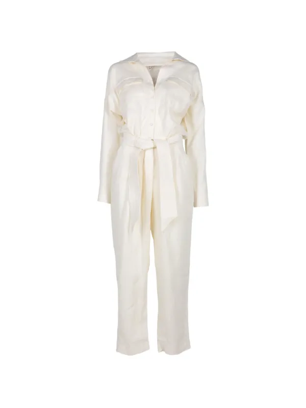 Andres Otalora Belted Button-up Jumpsuit in Neutrals