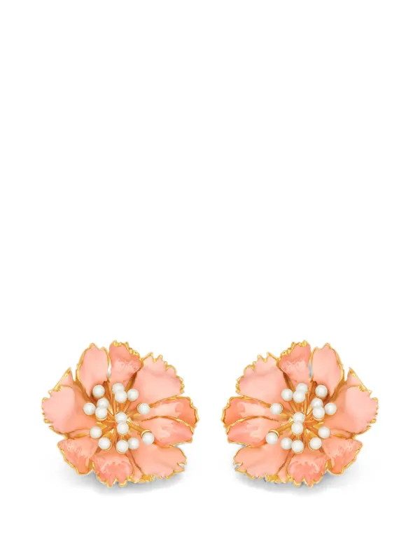 Oscar de la Renta Carnation Clip-on Earrings in Pink