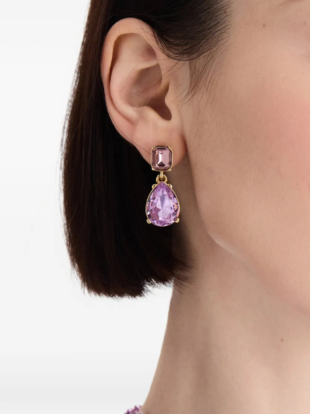 Oscar de la Renta Crystal Drop Earrings in Gold, view 2
