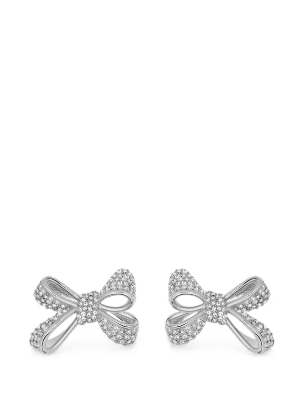 Oscar de la Renta Bow Crystal-embellished Earrings in Silver