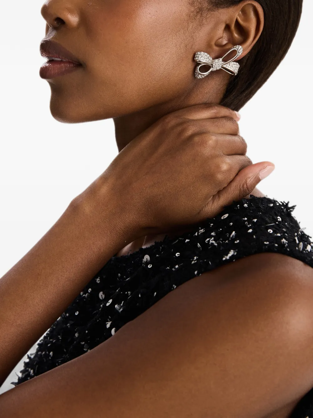 Oscar de la Renta Bow Crystal-embellished Earrings in Silver, view 2