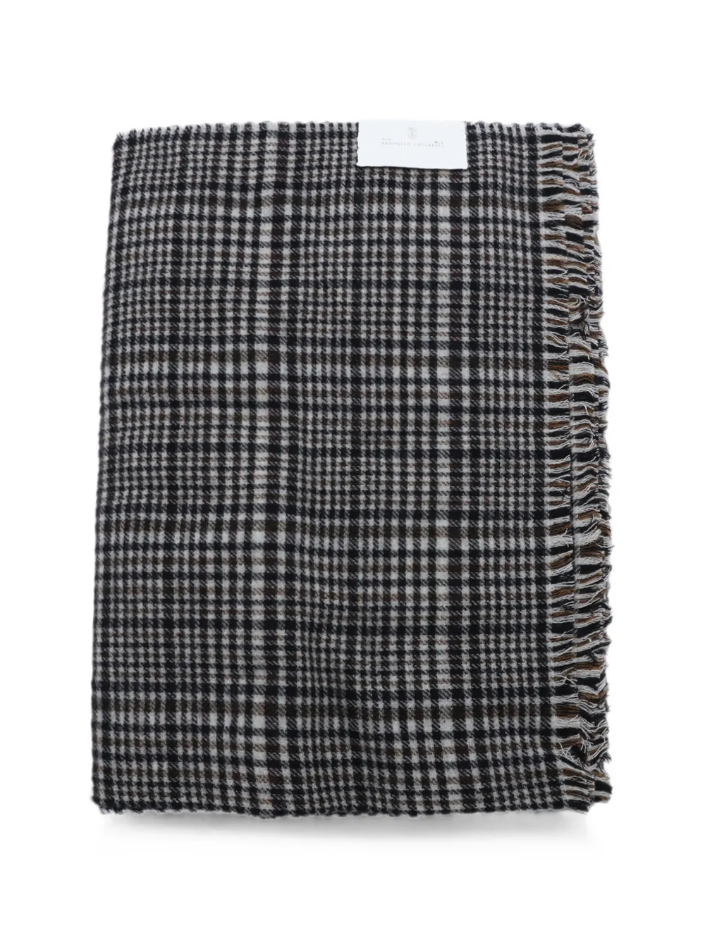Brunello Cucinelli check-pattern frayed-edge scarf - Nero