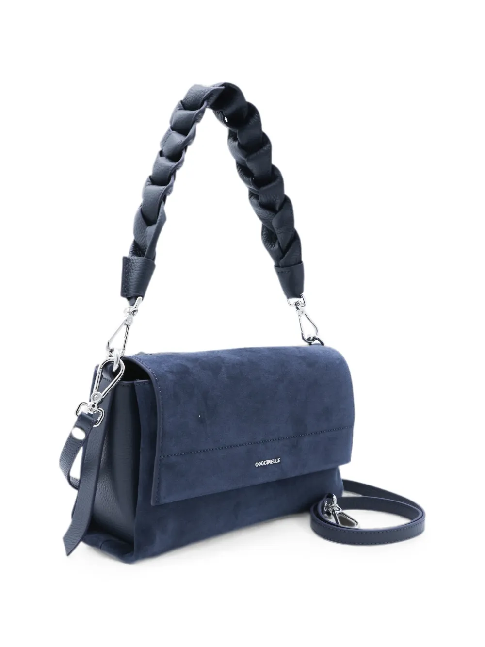 Coccinelle Suède schoudertas met gevlochten handvat Blauw