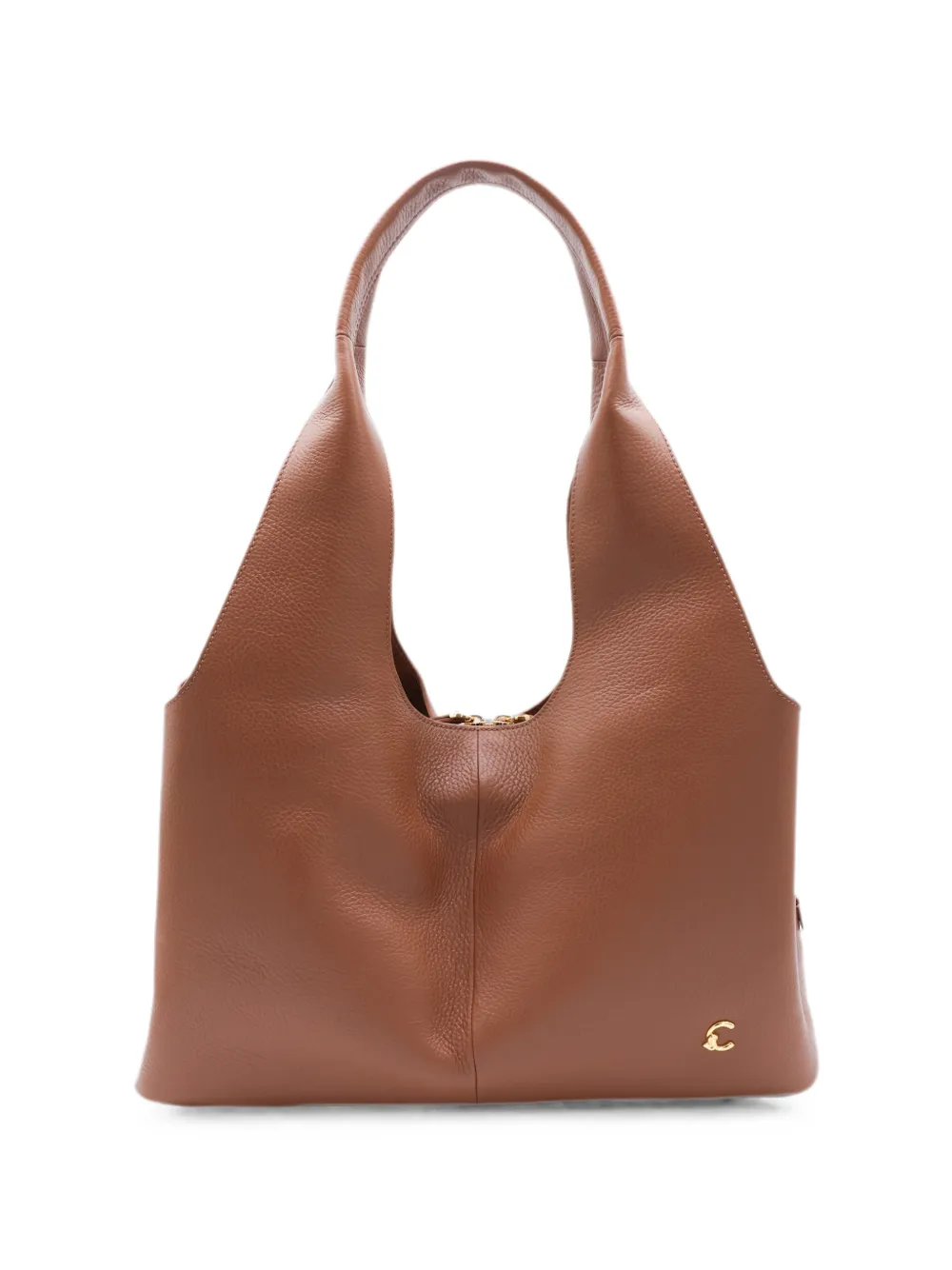Coccinelle logo-plaque pebbled-leather shoulder bag - Braun