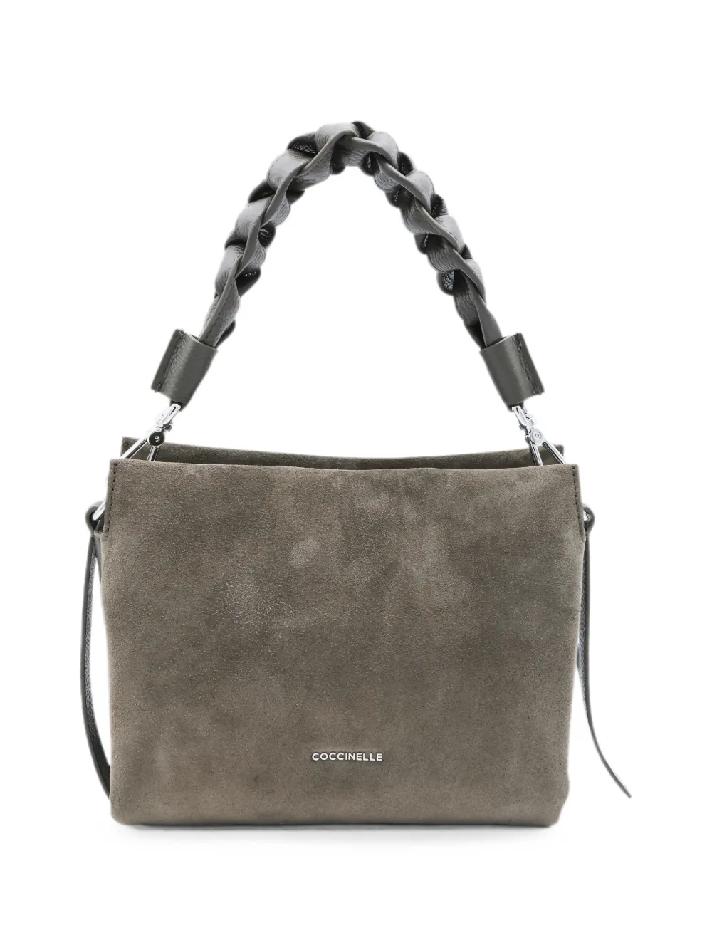 Coccinelle Kleine Boheme suède shopper met gevlochten handvat Groen