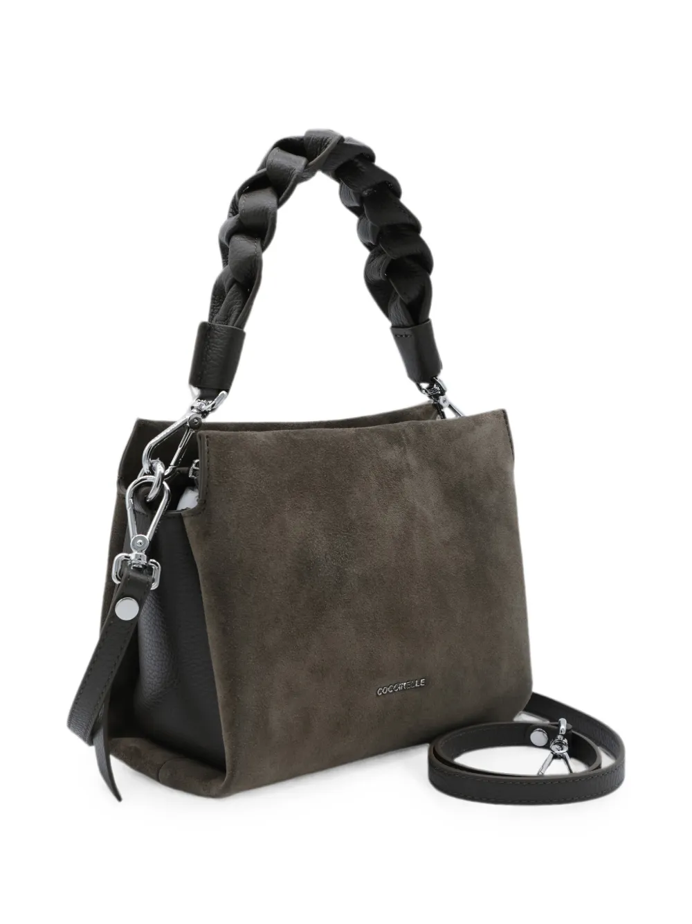 Coccinelle Kleine Boheme suède shopper met gevlochten handvat Groen