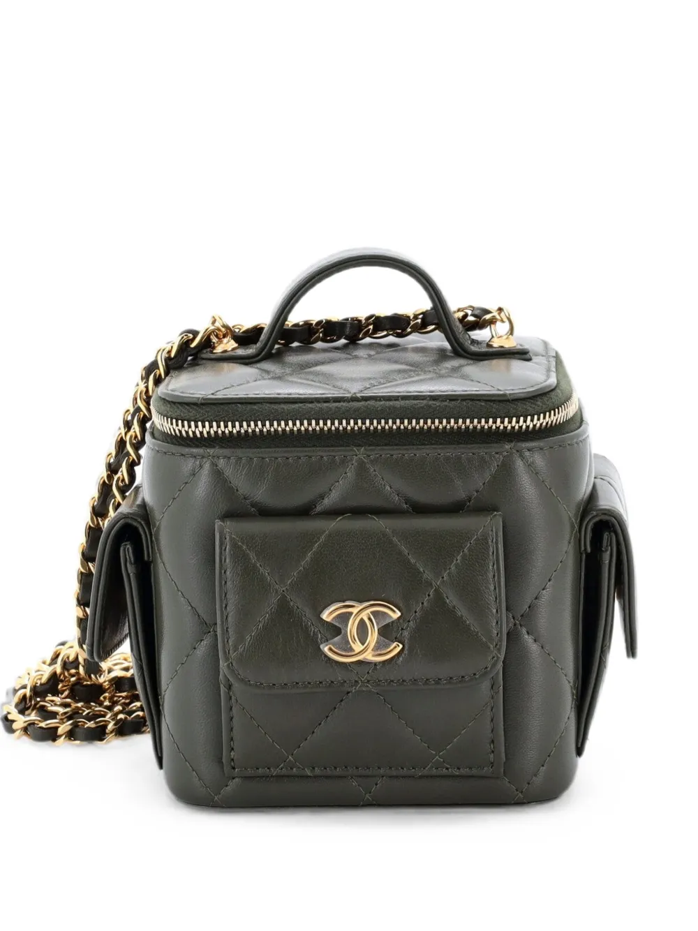 CHANEL Pre-Owned Polly Pocket Top Handle Vanity Case Quilted Lambskin Mini shoulder bag - Green