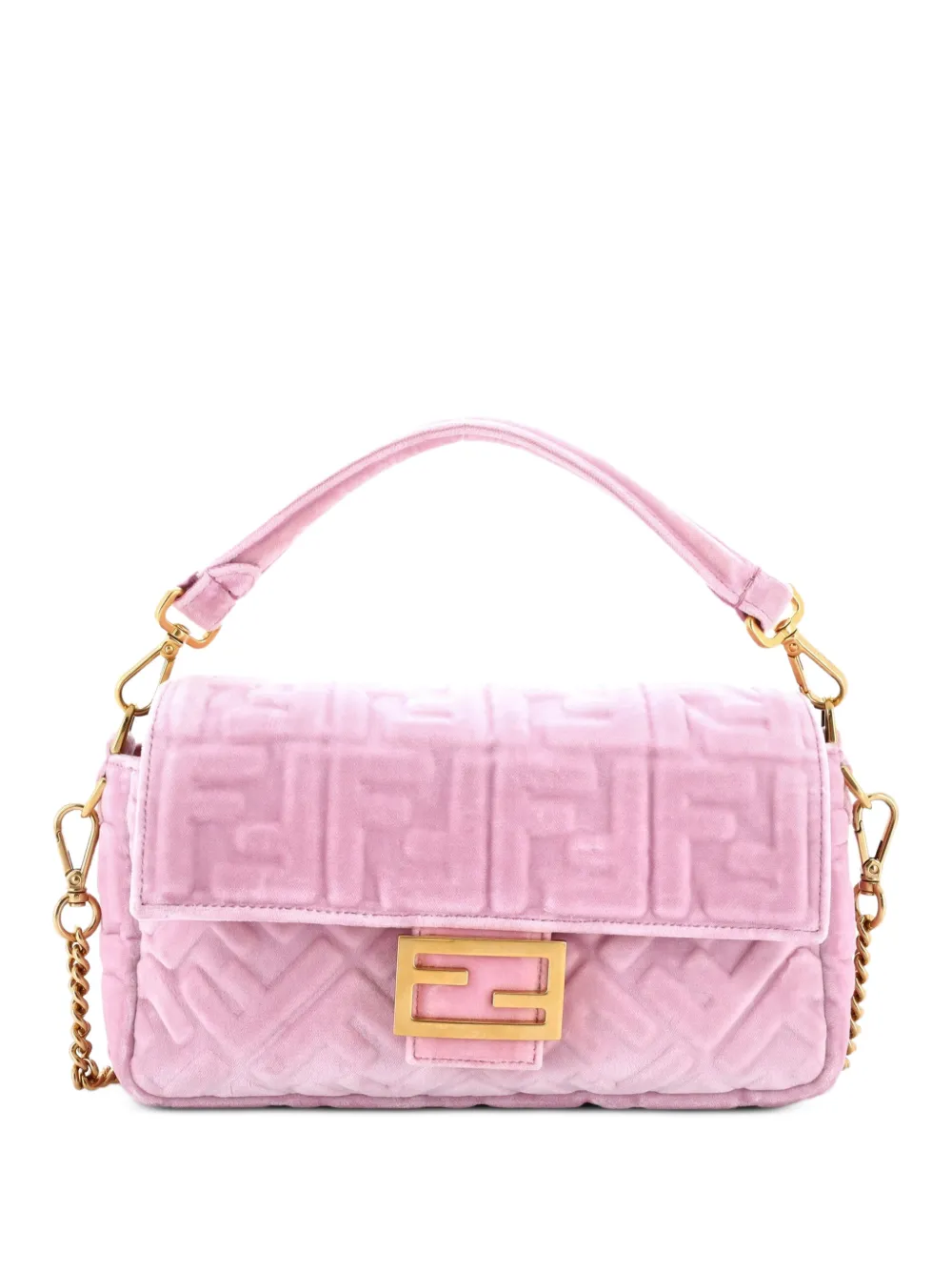 Fendi Pre-Owned Mittelgroße Baguette NM Zucca Schultertasche aus Samt mit Prägung - Rosa