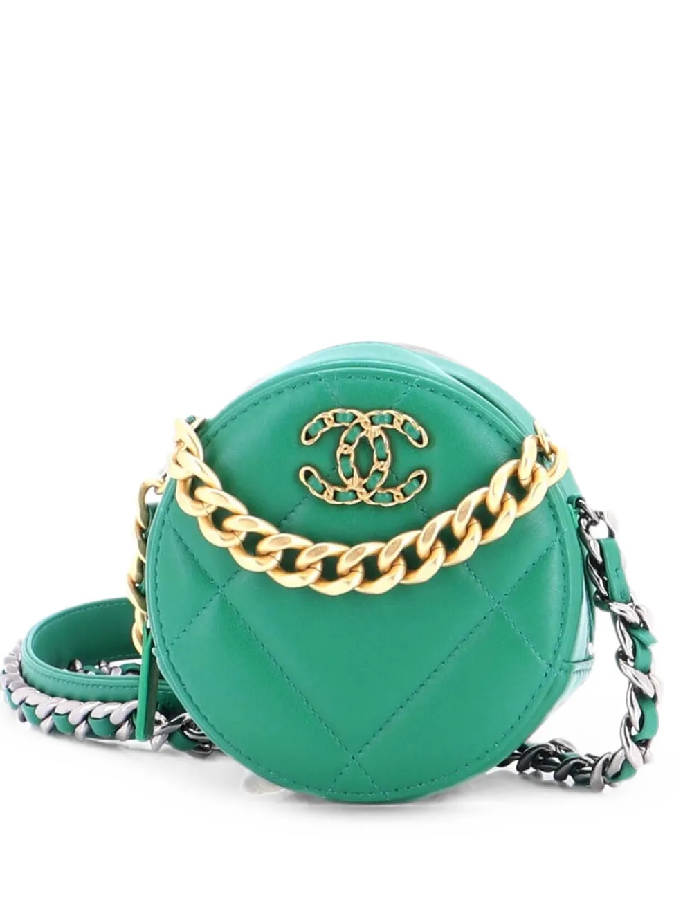 CHANEL Pre-Owned 19 Round with Chain Quilted Leather clutch bag - Verde