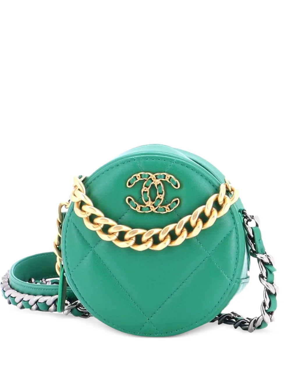 CHANEL Pre-Owned 19 Round with Chain Quilted Leather clutch bag - Verde