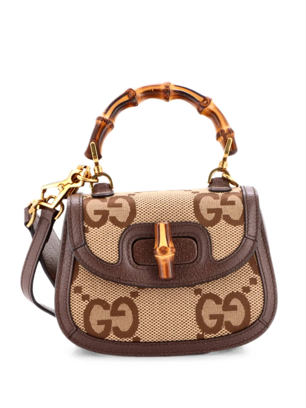 Gucci Pre-Owned Bamboo 1947 Top Handle Bag Jumbo GG Canvas Mini crossbody bag - Marrone