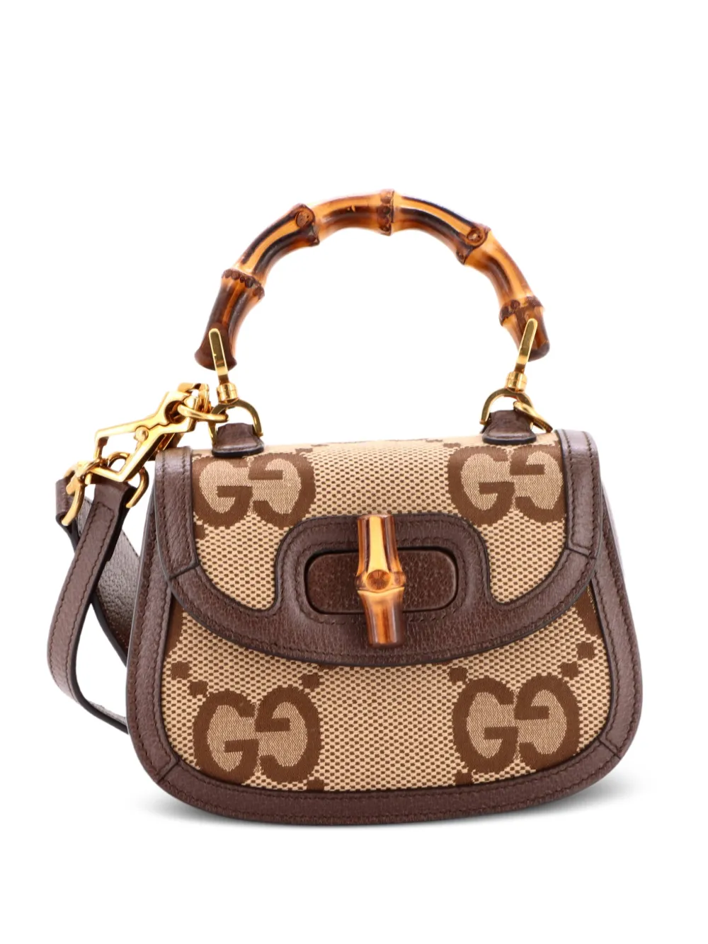 Gucci Pre-Owned Bamboo 1947 Top Handle Bag Jumbo GG Canvas Mini crossbody bag - Braun