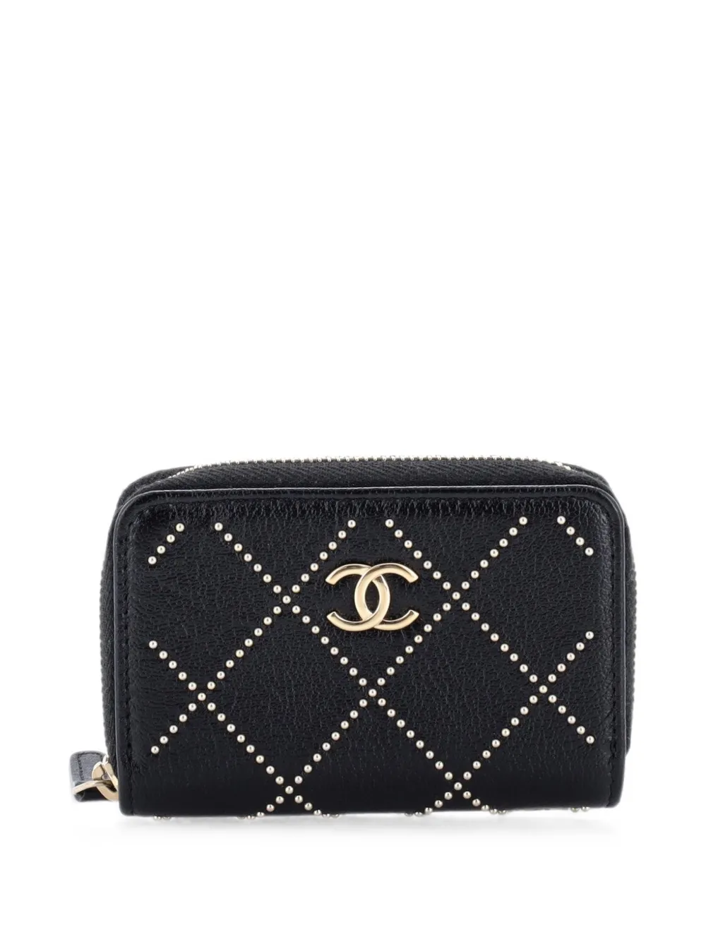 CHANEL Pre-Owned CC Zip Coin Purse Studded Shiny Lambskin Small pouch - Black