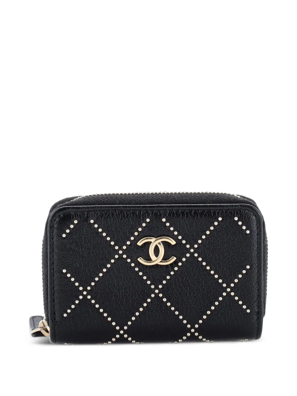 CHANEL Pre-Owned CC Zip Coin Purse Studded Shiny Lambskin Small pouch - Nero