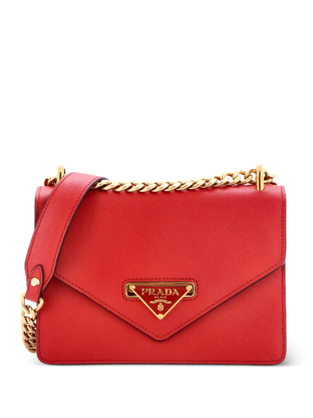 Prada Pre-Owned Kleine Envelope Flap Chain Schultertasche aus Saffiano-Leder - Rot